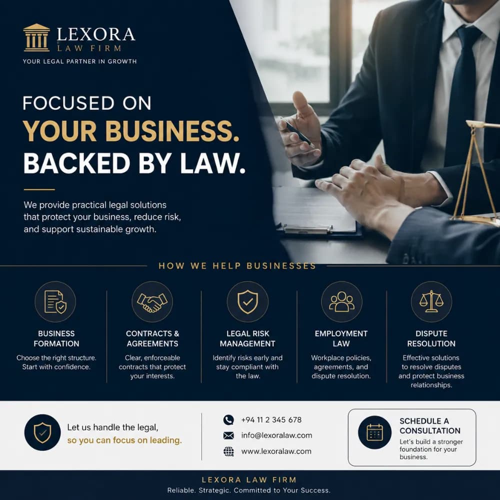 Sample English social media post for a law firm highlighting its business legal services