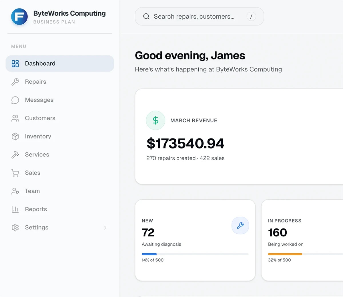 Fixmo repair shop management dashboard